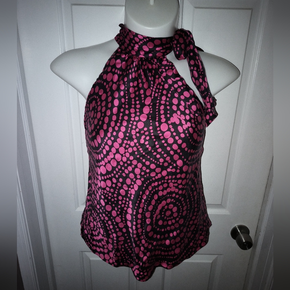 INC Black Pink 100% Silk Dots Sleeveless Top Sz 8 NWOT